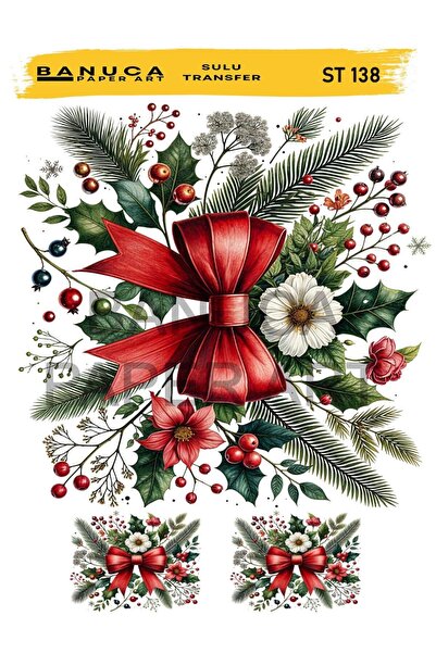 Banuca Paper Art ST138 Yeniyıl, Çoklu Fiyonk ve Çiçek Desenli 25*35 cm Açık Z...