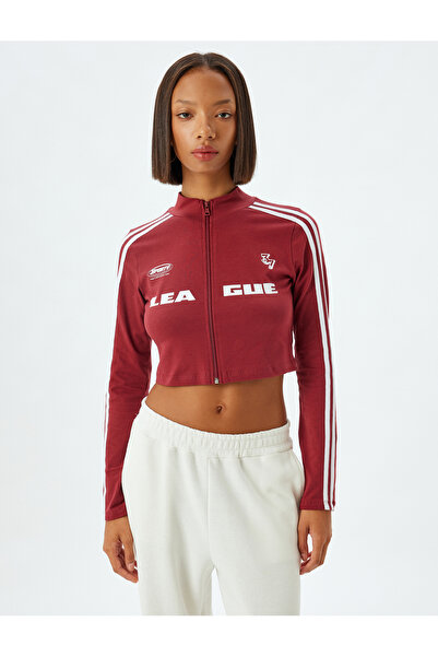 Koton Κολλέγιο εμπριμέ - Μακρυμάνικο μπλουζάκι με φερμουάρ - Stand Collar Slim Fit