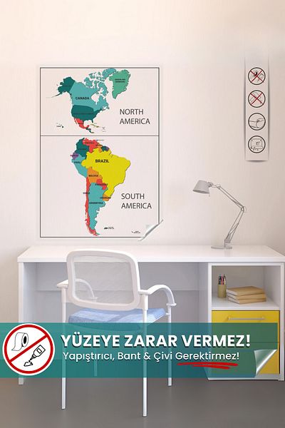 Pi Papers America Continental Map, Summer Erase, Map, Non-Adhesive Self-Retaining, Static Smart Paper