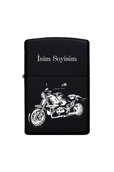 Melek Pazarı Motor Desenli Kişiye Özel İsimli Zippo Çakmak Benzinli Siyah Metal  Çakmak