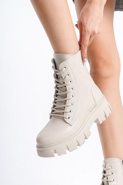 Moda Değirmeni Béžové kožené dámské boty Bg1001-116-0002