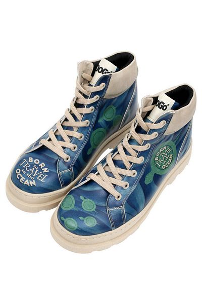 Dogo Cizme albastre din piele vegană de damă - Design Born To Travel In The Ocean