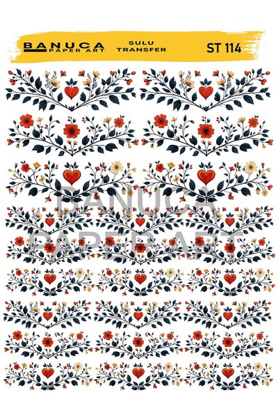 Banuca Paper Art ST114 Çoklu Şerit, Bordür Desenli 25*35 cm Açık Zemin Sulu T...