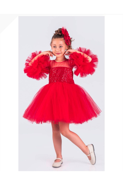 zeyamoda kids Balon Kol Pullu Kız Çocuk Elbise