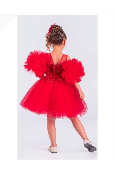 zeyamoda kids Balon Kol Pullu Kız Çocuk Elbise