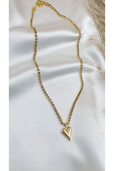 Eylülün Takısı Gold Color Stone Chain Heart Necklace