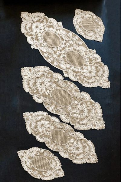 Çt Çeyizci Tekstil Set de lounge din 5 piese Set de lounge din catifea frantuzeasca de culoare crem
