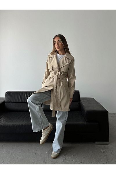 mydukkan.co Stone Color Alba Waist Tied Trench Coat