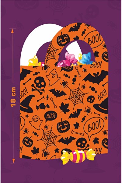 neşeli günlerim حقيبة الهالوين باللون البرتقالي والأسود مقاس 18 × 10 سم * 8 ع...