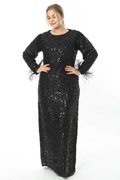 Ladies First Büyük Beden 3849 Siyah Uzun Abiye Elbise