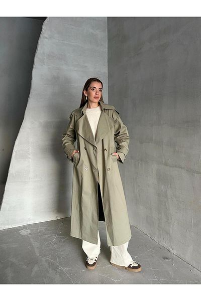mydukkan.co Khaki Green Belted Trench Coat