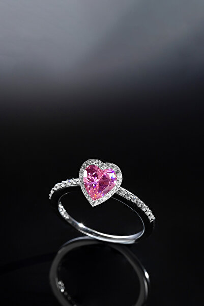 artemis gümüş 925 ayar gümüş Kalpli ayarlanabilir  ilişki yüzüğü pembe kalp y...