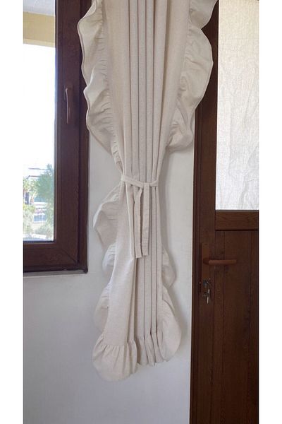 pamukidea Βολάν άκρες 100% βαμβάκι Vintage Natural Buldan λινό κουρτίνα αντηλιακό & σκηνικό - (EN X BOY)