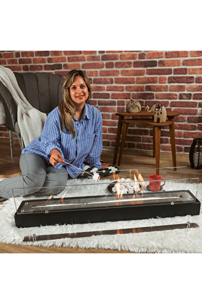 Trihome Ultra Mega Boy Masaüstü Dekoratif Şömine Ahşap Bioethanol Şömine  Yen...