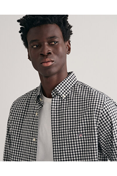 Gant Erkek Siyah Regular Fit Düğmeli Yaka Kareli Gömlek