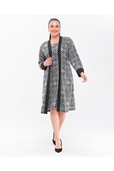 ModaSehle Plus Size Long Sleeve Cardigan Look Midi Length Knitwear Dress