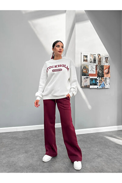 My Blog Εκρού - Σετ φόρμας με στάμπα Βουργουνδίας Stockholm