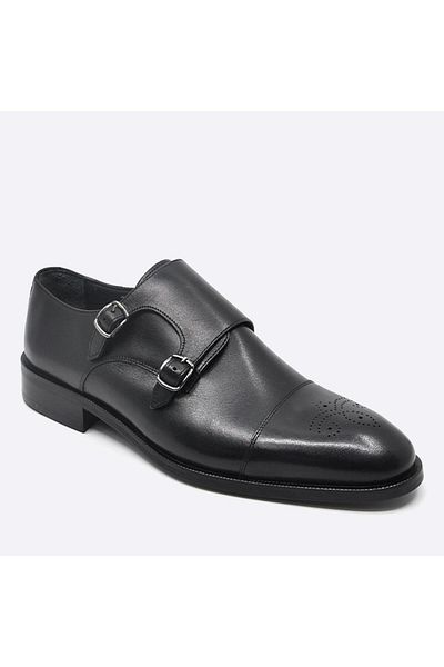 Fosco Classic Black Genuine Leather Men's Shoes - 2611 114