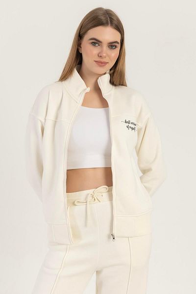 Polo State Ecru Women's Sweatshirt - Zip-Up and Stand Collar