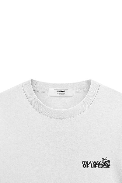 Overoz White Oversize T-Shirt Scooter Printed Oversize Written Unisex T-Shirt 1244
