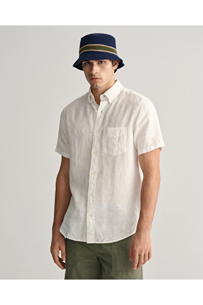 Gant Erkek Beyaz Regular Fit Düğmeli Yaka Keten Gömlek