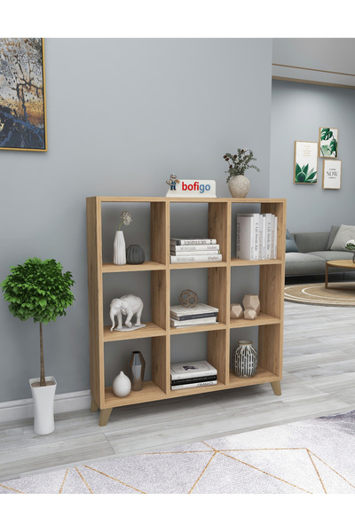 Bofigo Küp Kitaplık 9 Bölmeli Raflı Kitaplık Kare Kitaplık Kütüphane Çam