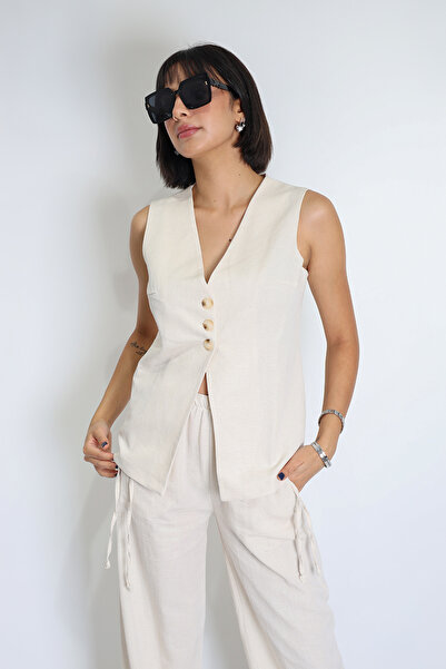 ELİT SHOES Doğal Keten Kadın Cepken