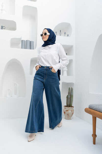 Neways 1162-Denim Pantolon Etek Koyu Mavi