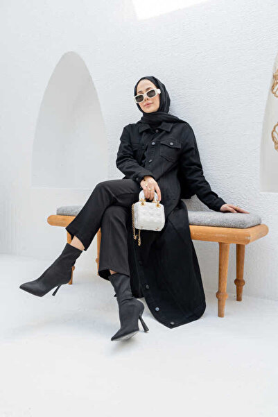 Neways سترة طويلة من الدنيم الأسود - 6373