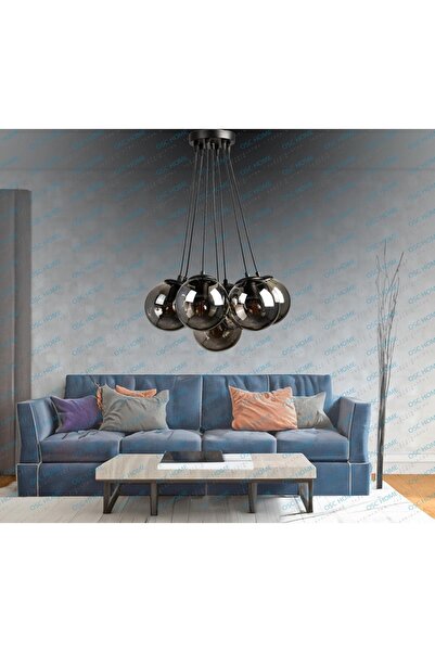 OSC HOME AYDINLATMA TASARIM 7Spor Avize 7li Siyah  Glop füme Camlı 7 Li Spor ...