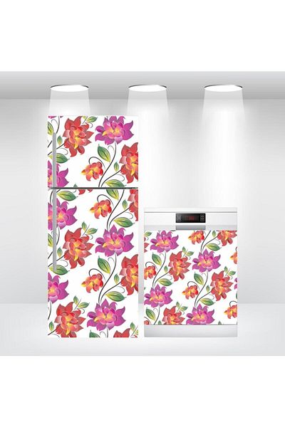 Bigaimaj Autocolant pentru ușă pentru frigider și mașină de spălat vase cu model floral - folie autoadezivă