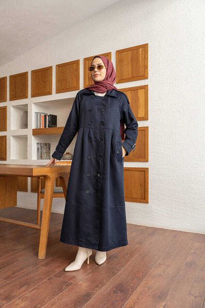 Neways 6632-Reglan Sleeves Ornamental Pleated Lens Jacket Navy Blue