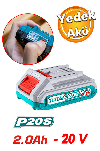 TOTAL Lityum-Ion Batarya 20 V Yedek Akü 2.0 Ah Batarya TFBLI2001 Şarjlı Elektirikli 1 Adet