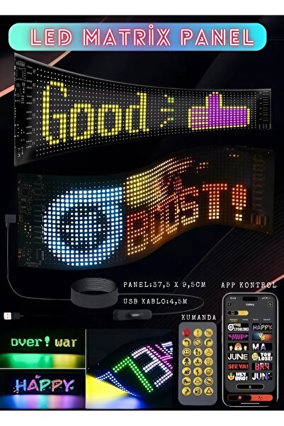 nextbuy Araç İçi RGB Led Ekran Matrix Kayan Yazı/Emoji Panel App Kontrol Kumandalı Cafe Restaurant Tabelası