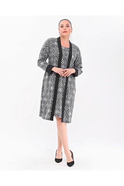 ModaSehle Plus Size Long Sleeve Cardigan Look Midi Length Knitwear Dress