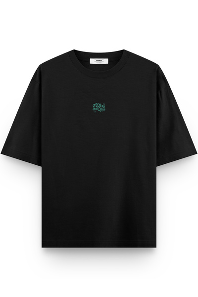 Overoz Black Oversize Unisex T-Shirt - Fake Smile Printed, Written, Model 1245