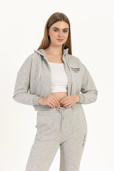 Polo State Hanorac pentru damă Gri Melange - Fermoar, 3 fire