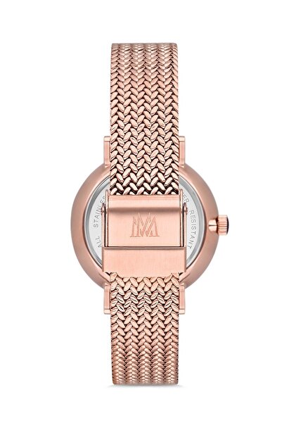 Momentus Kadın Rose Gold-kahverengi Çelik Kasa Yuvarlak Kadran Hasır Kordonlu Kol Saati Quartz Mekanizma Anal