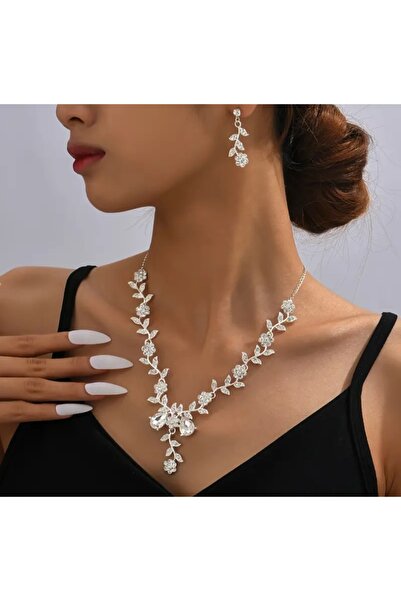 stainless steell desefli zirkonya işlemeli zarif çiçek tasarımlı set