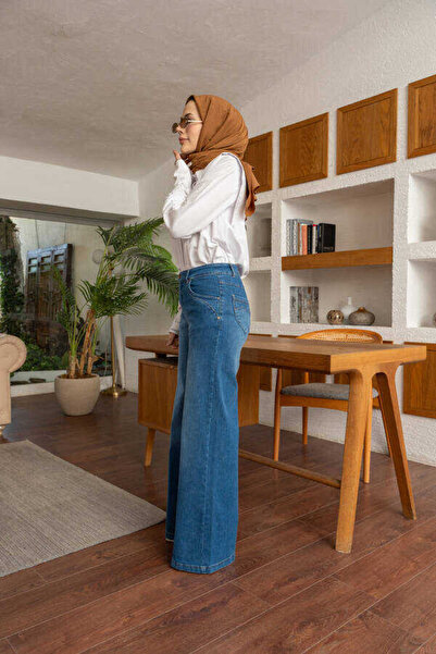 Neways 1067-Denim Bol Paça Pantolon Mavi