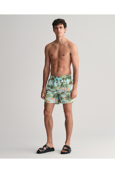 Gant Erkek Yeşil Regular Fit Desenli Mayo Şort