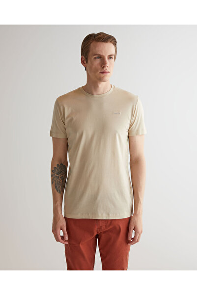 Gant Erkek Bej Slim Fit Bisiklet Yaka Logolu T-shirt