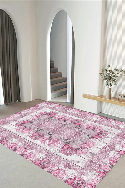 Viyana Home Dijital Kaymaz Taban Klasik Gül Desenli Yıkanabilir Yolluk Mutfak...