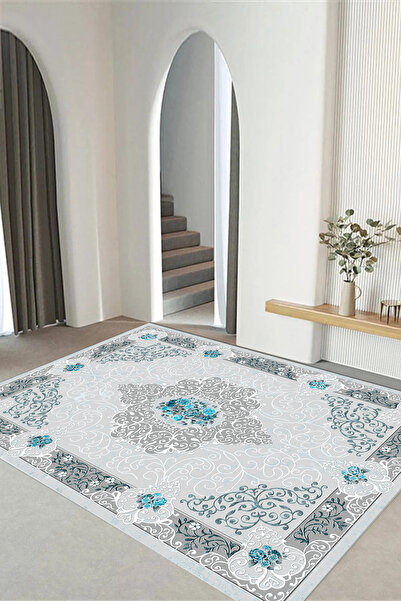 Viyana Home Dijital Kaymaz Klasik Renkli Çiçek Desen Yıkanabilir Yolluk Mutfa...