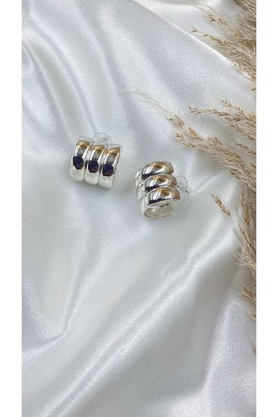 Eylülün Takısı Silver Color Triple Look Hoop Earrings