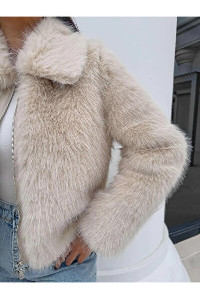 My Blog Béžová bunda Winnie - umělá kožešina s předním zipem