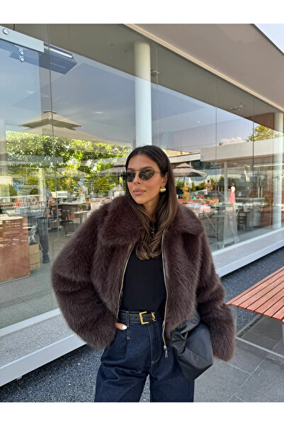 My Blog Bunda Winnie Brown z umělé kožešiny na zip