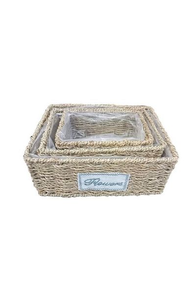 Tonfty Rectangular Natural Wicker Flower Pot Set - 3 Pieces