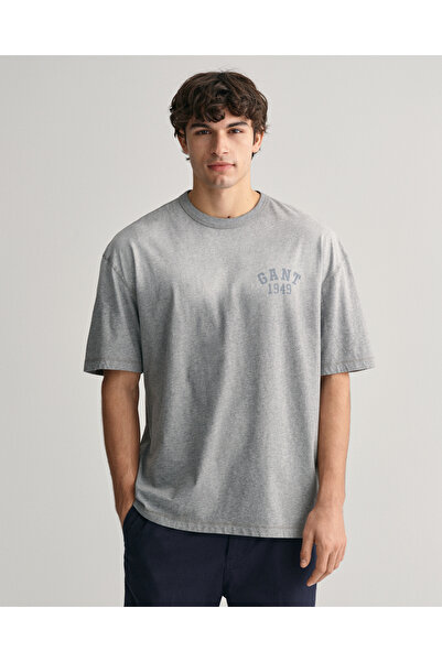Gant Erkek Gri Relaxed Fit Bisiklet Yaka Logolu T-shirt