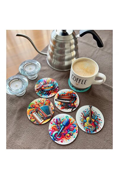 Lazer Store Pleksi Bardak Altlığı - 6 Adet - Müzik Desenli